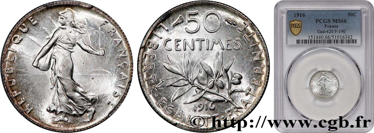 50 centimes Semeuse 1916  F.190/23 FDC66 PCGS