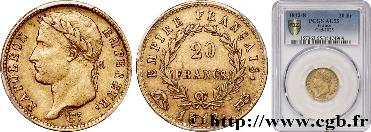 20 francs or Napoléon tête laurée, Empire français 1812 Rome F.516/27 SUP55 PCGS