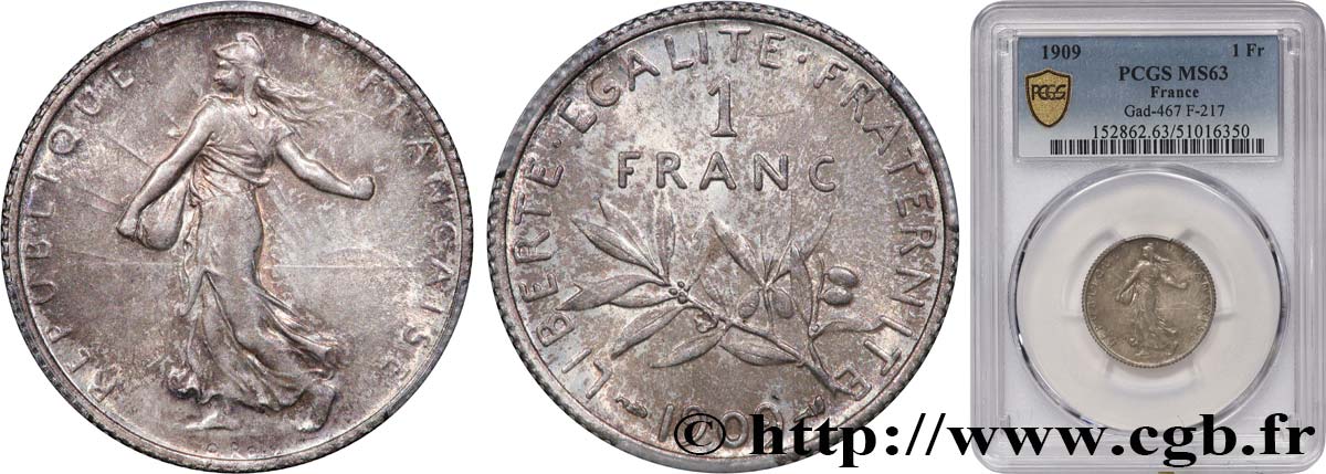 1 franc Semeuse 1909 Paris F.217/14 SPL63 PCGS