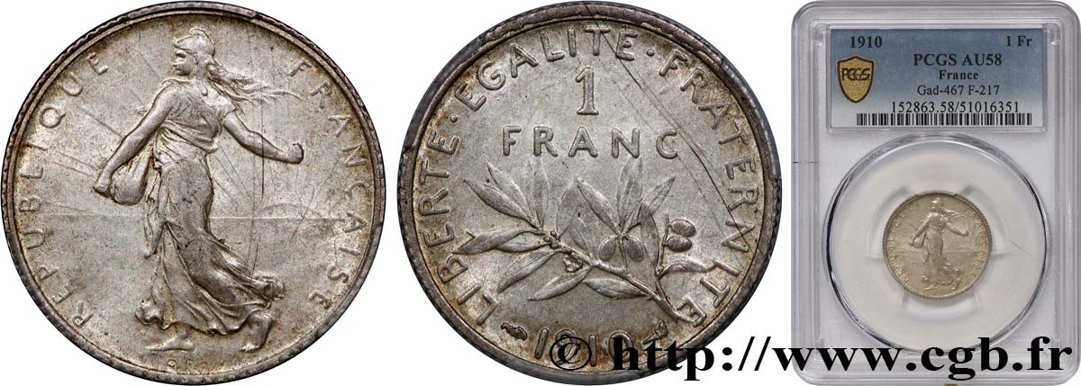 1 franc Semeuse 1910 Paris F.217/15 AU58 PCGS