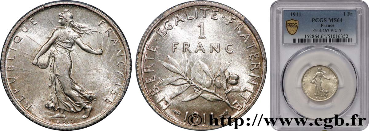 1 franc Semeuse 1911 Paris F.217/16 SPL64 PCGS