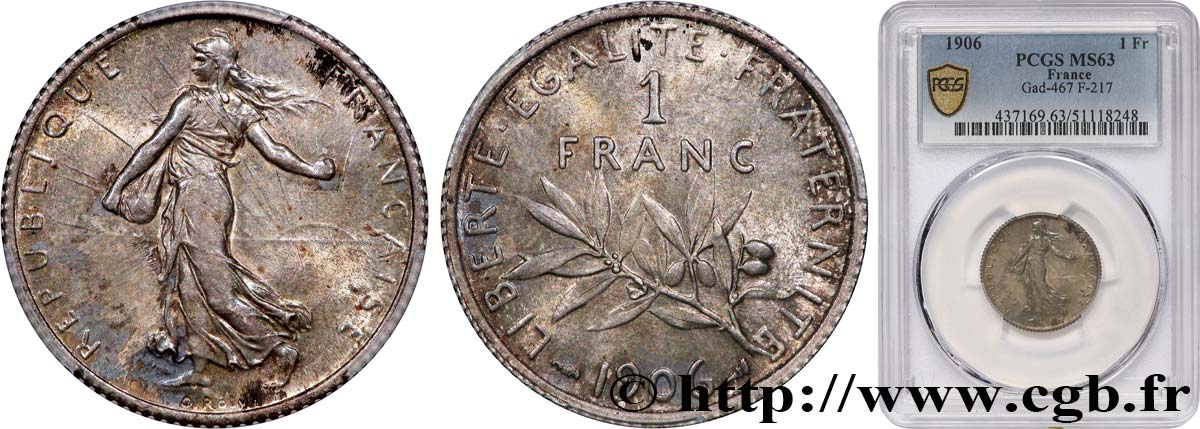 1 franc Semeuse 1906 Paris F.217/11 SPL63 PCGS