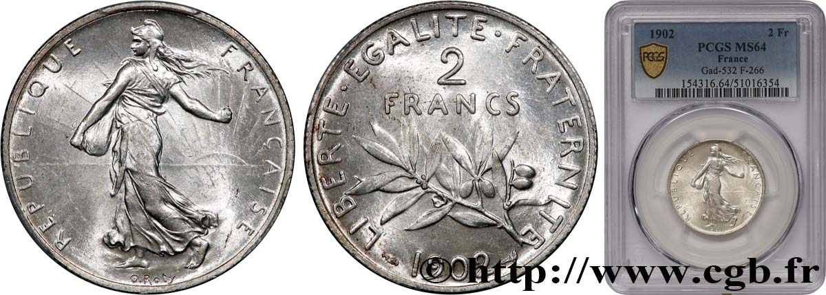 2 francs Semeuse 1902  F.266/7 SPL64 PCGS