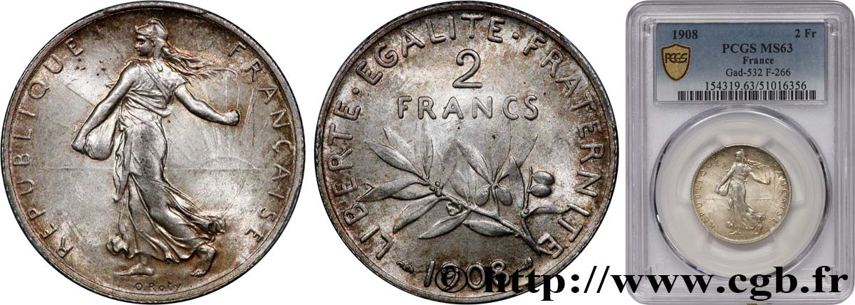 2 francs Semeuse 1908 Paris F.266/10 SPL63 PCGS
