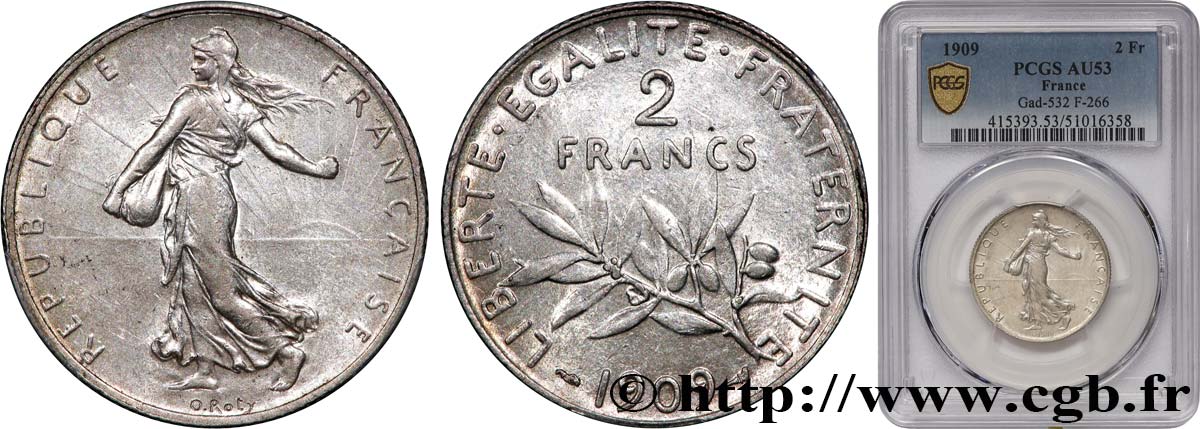 2 francs Semeuse 1909  F.266/11 AU53 PCGS