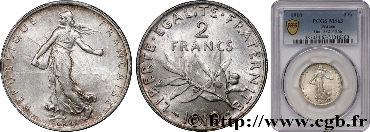 2 francs Semeuse 1910  F.266/12 SPL63 PCGS