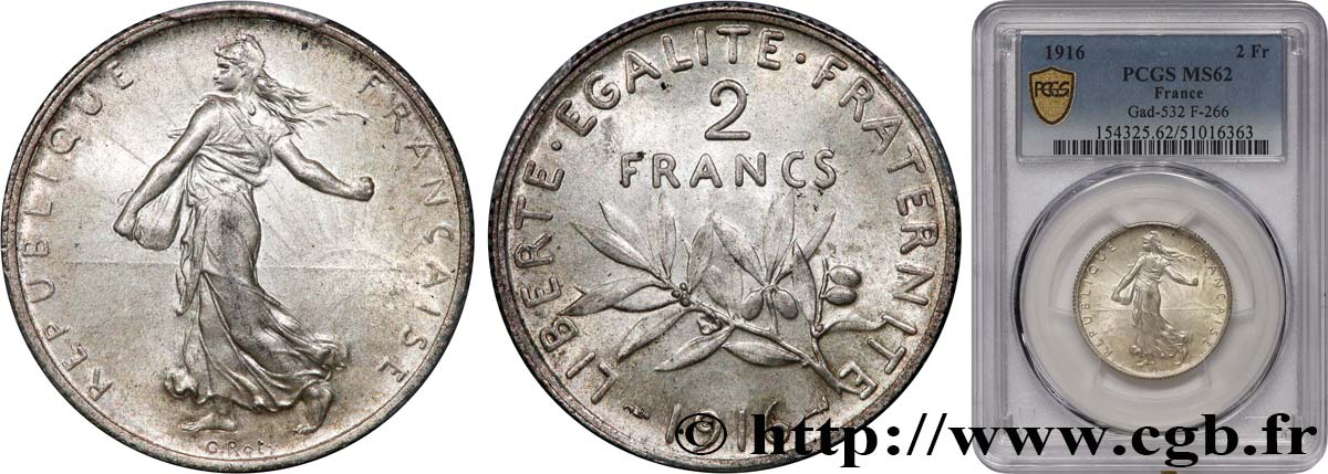 2 francs Semeuse 1916  F.266/18 SUP62 PCGS