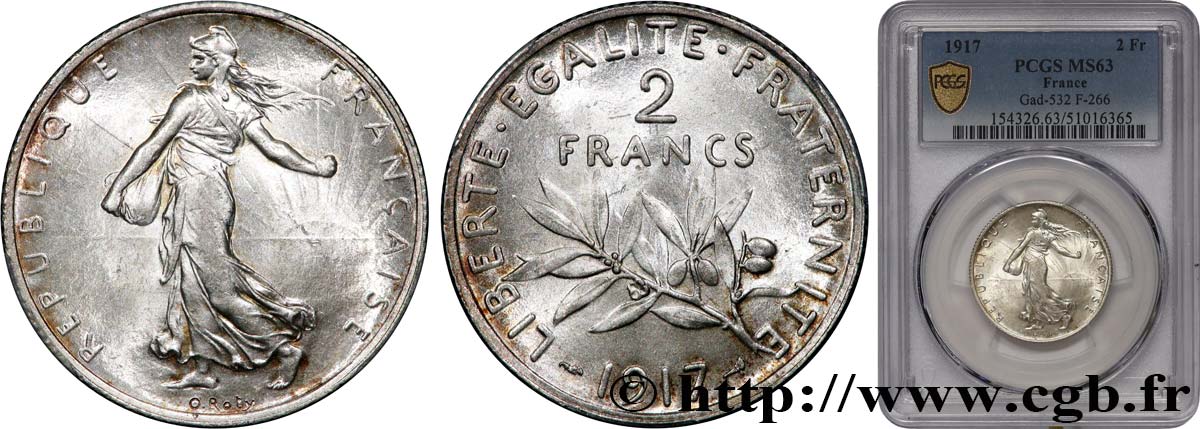 2 francs Semeuse 1917  F.266/19 MS63 PCGS