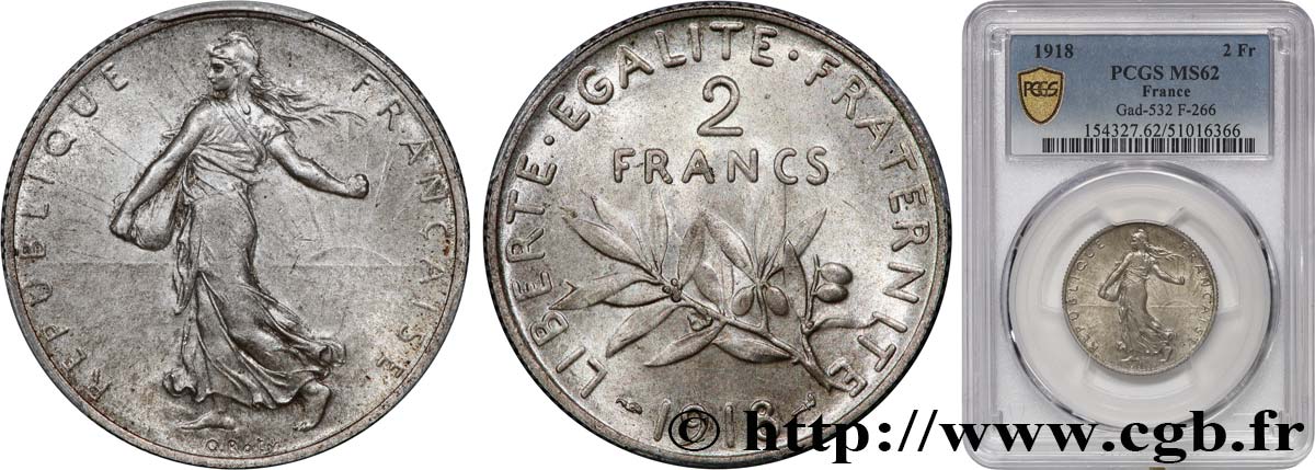 2 francs Semeuse 1918  F.266/20 MS62 PCGS