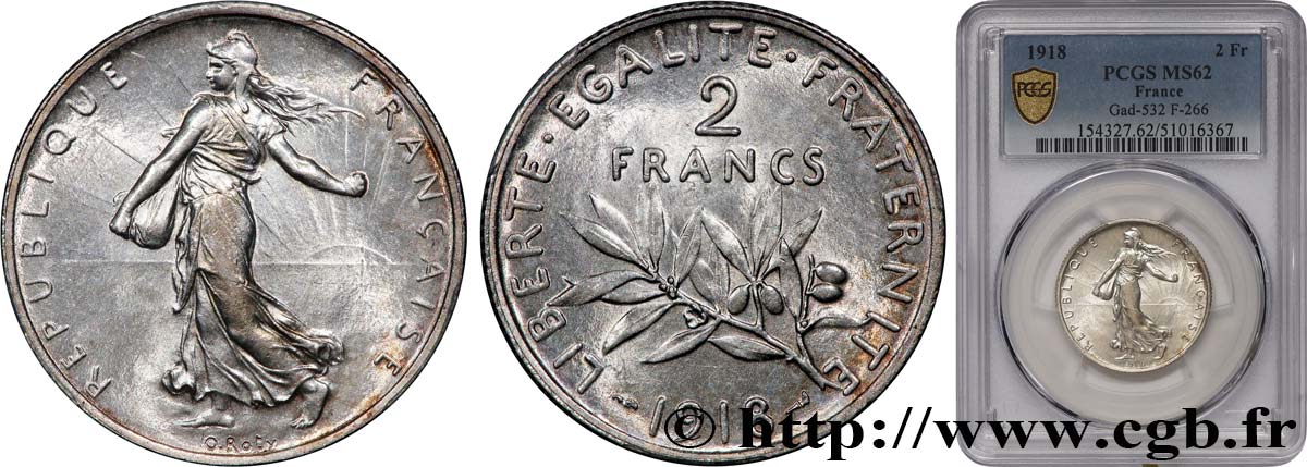 2 francs Semeuse 1918  F.266/20 SUP62 PCGS