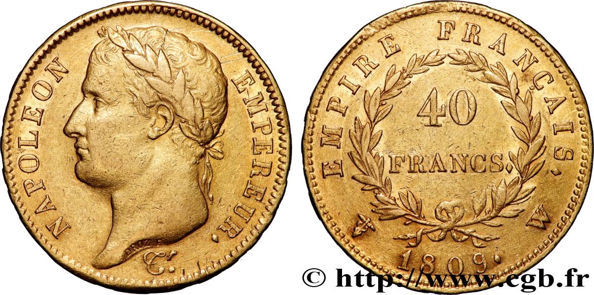 40 francs or Napoléon tête laurée, Empire français 1809 Lille F.541/3 AU 