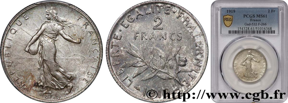 2 francs Semeuse 1919  F.266/21 MS61 PCGS