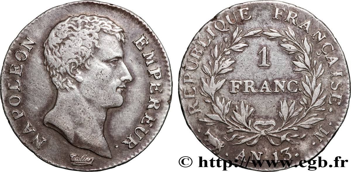 1 franc Napoléon Empereur, Calendrier révolutionnaire 1805 Toulouse F.201/23 VF 