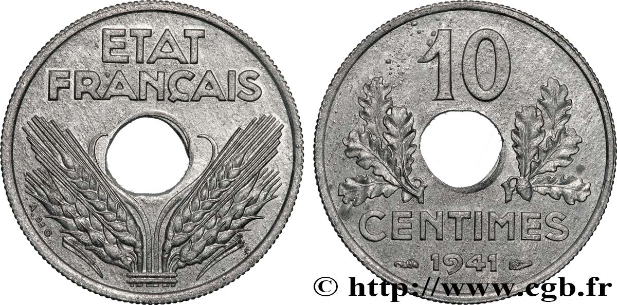 10 centimes État français, grand module 1941 Paris F.141/2 FDC65 