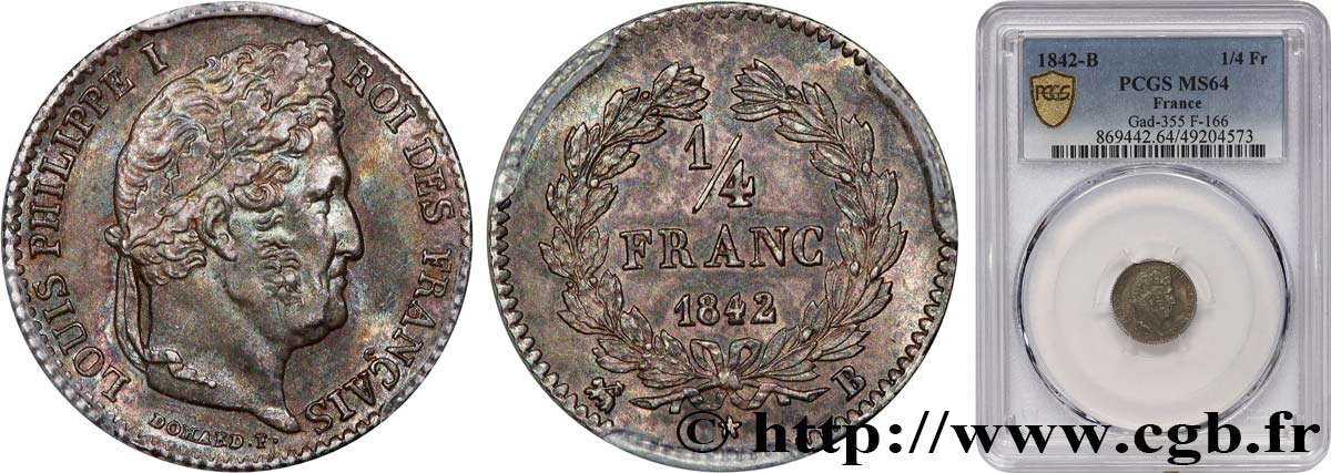 1/4 franc Louis-Philippe 1842 Rouen F.166/90 MS64 PCGS