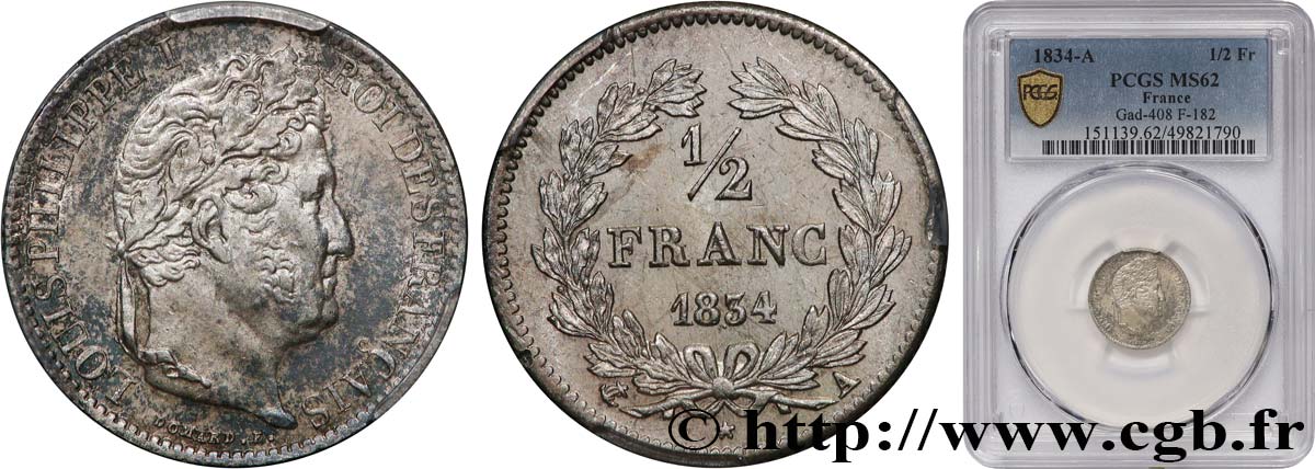 1/2 franc Louis-Philippe 1834 Paris F.182/40 SUP62 PCGS