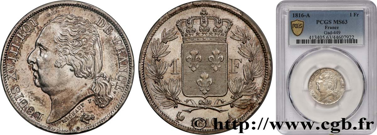 1 franc Louis XVIII 1816 Paris F.206/1 SPL63 PCGS