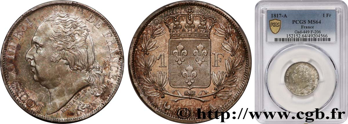 1 franc Louis XVIII 1817 Paris F.206/9 SPL64 PCGS