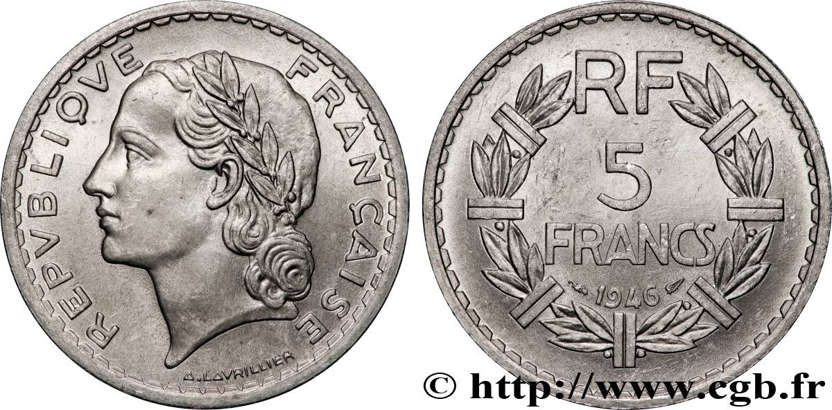 5 francs Lavrillier, aluminium 1946  F.339/6 MS63 