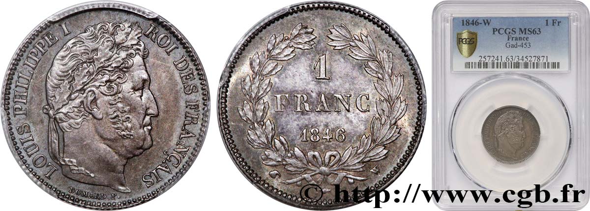 1 franc Louis-Philippe, couronne de chêne 1846 Lille F.210/109 MS63 PCGS