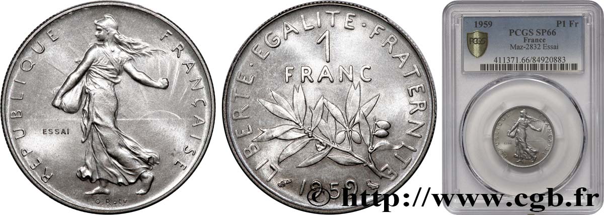 Essai de 1 franc Semeuse, nickel 1959 Paris F.226/3 MS66 PCGS