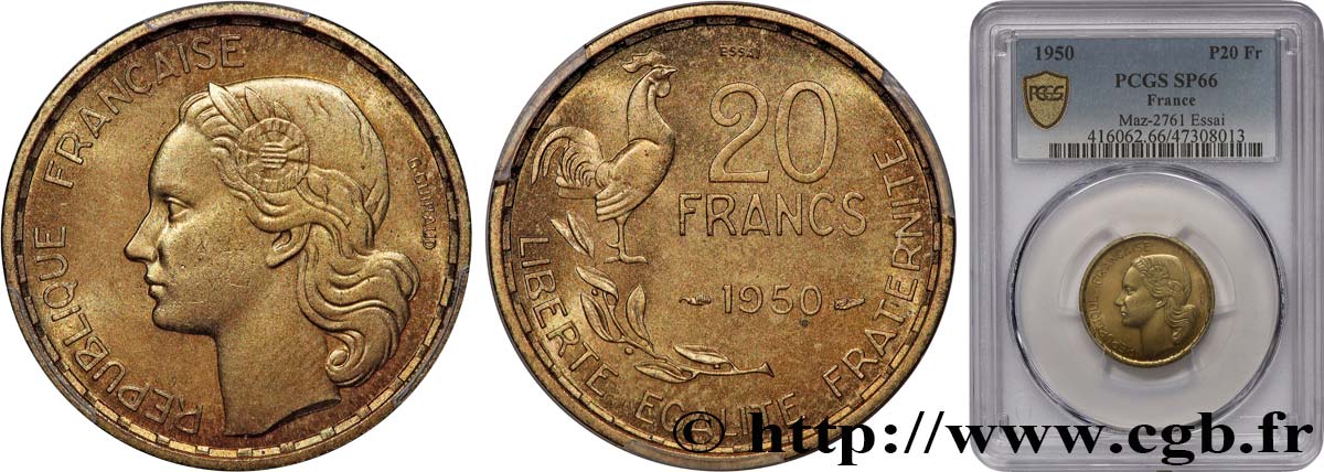 Essai de 20 francs G. Guiraud 1950 Paris F.402/1 FDC66 PCGS