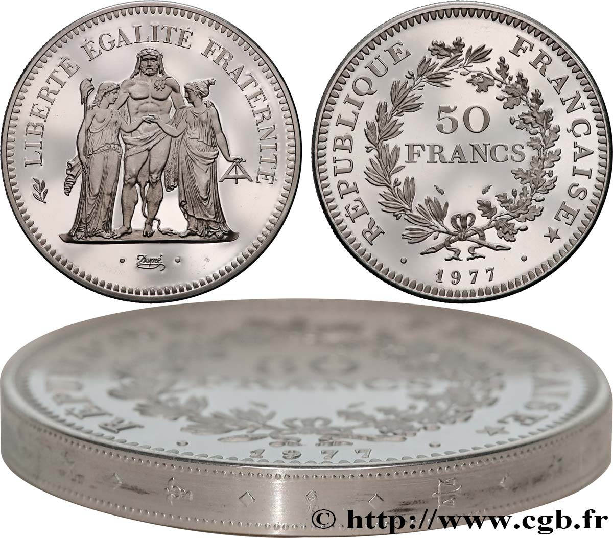 Piéfort argent de 50 francs Hercule  1977 Pessac F.223 P1 SPL 