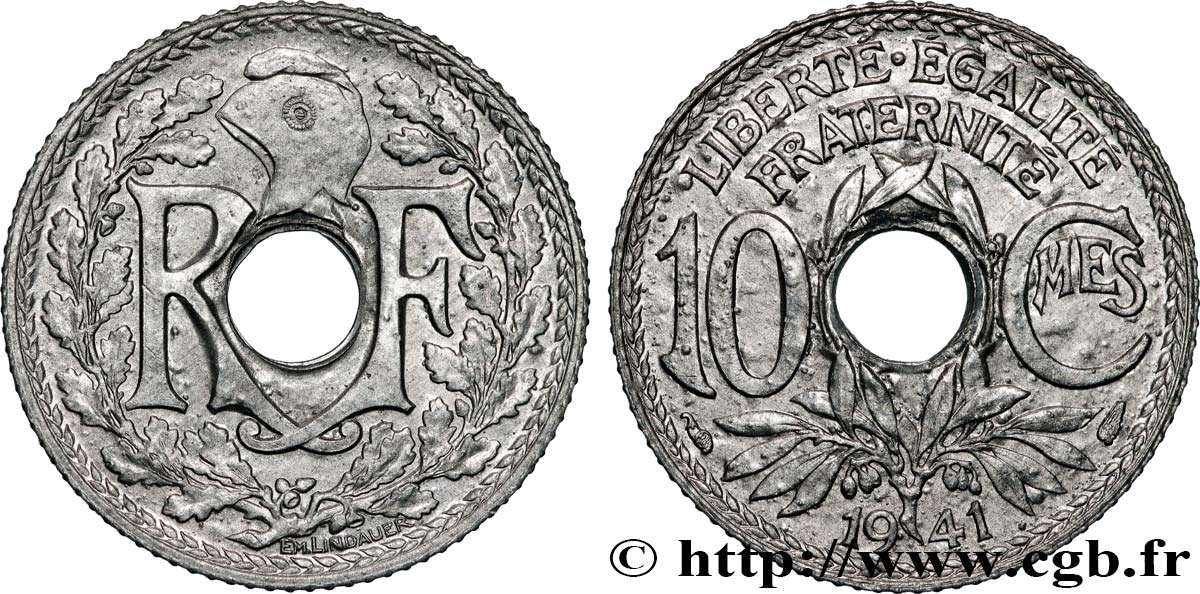 10 centimes Lindauer en zinc, Cmes non souligné et millésime sans points 1941  F.140A/1 MS64 