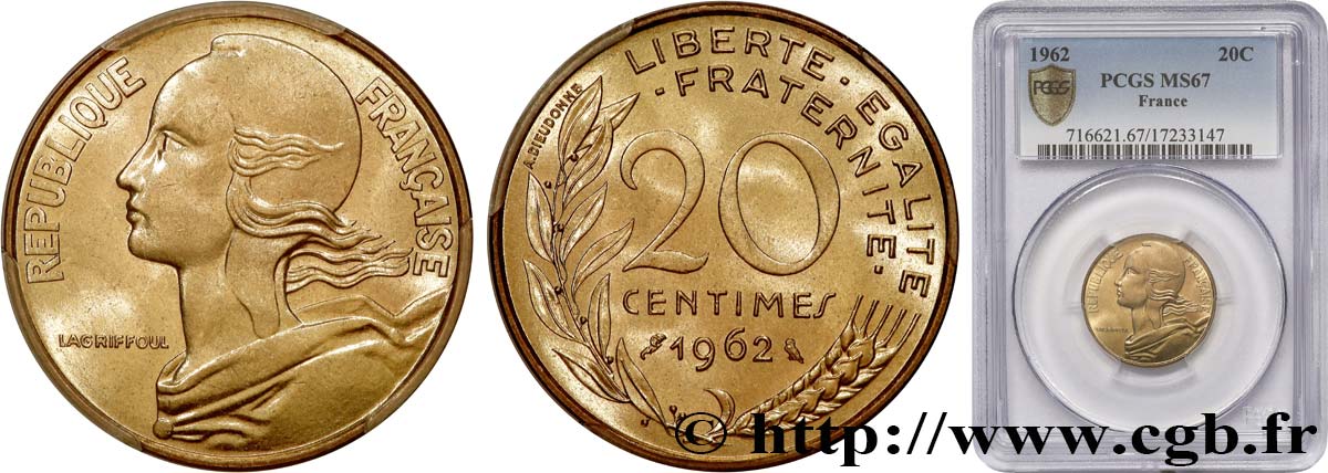 20 centimes Marianne 1962 Paris F.156/2 MS67 PCGS