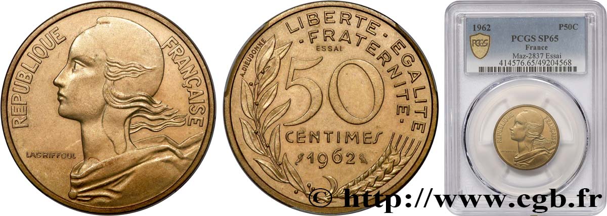 Essai de 50 centimes Marianne 1962 Paris F.197/1 MS65 PCGS