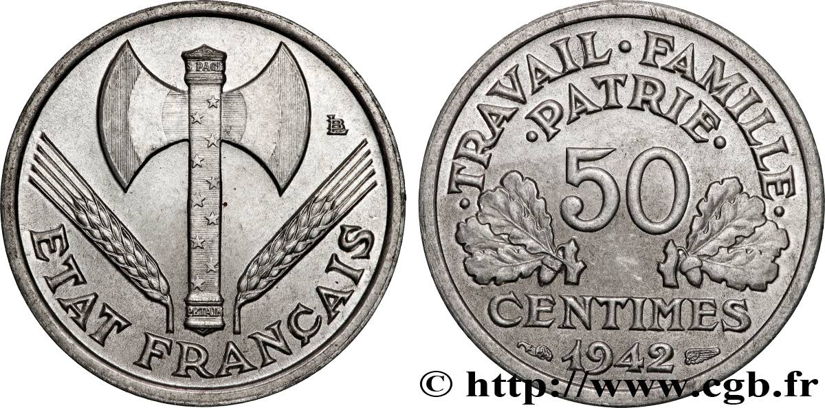 50 centimes Francisque, lourde 1942 Paris F.195/3 MS62 