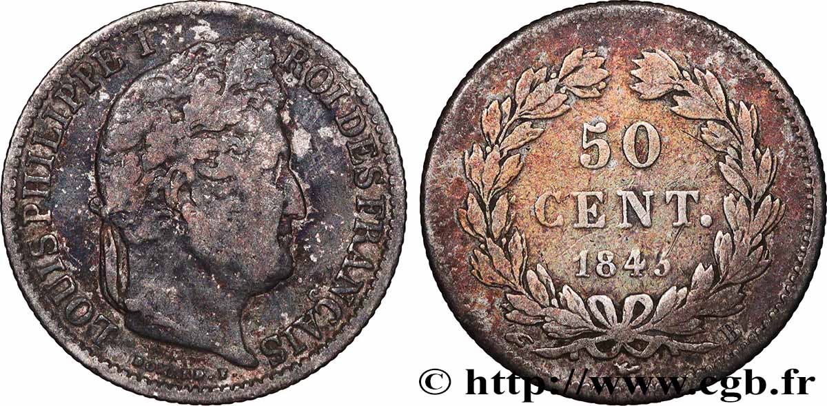 50 centimes Louis-Philippe 1845 Rouen F.183/1 VF 