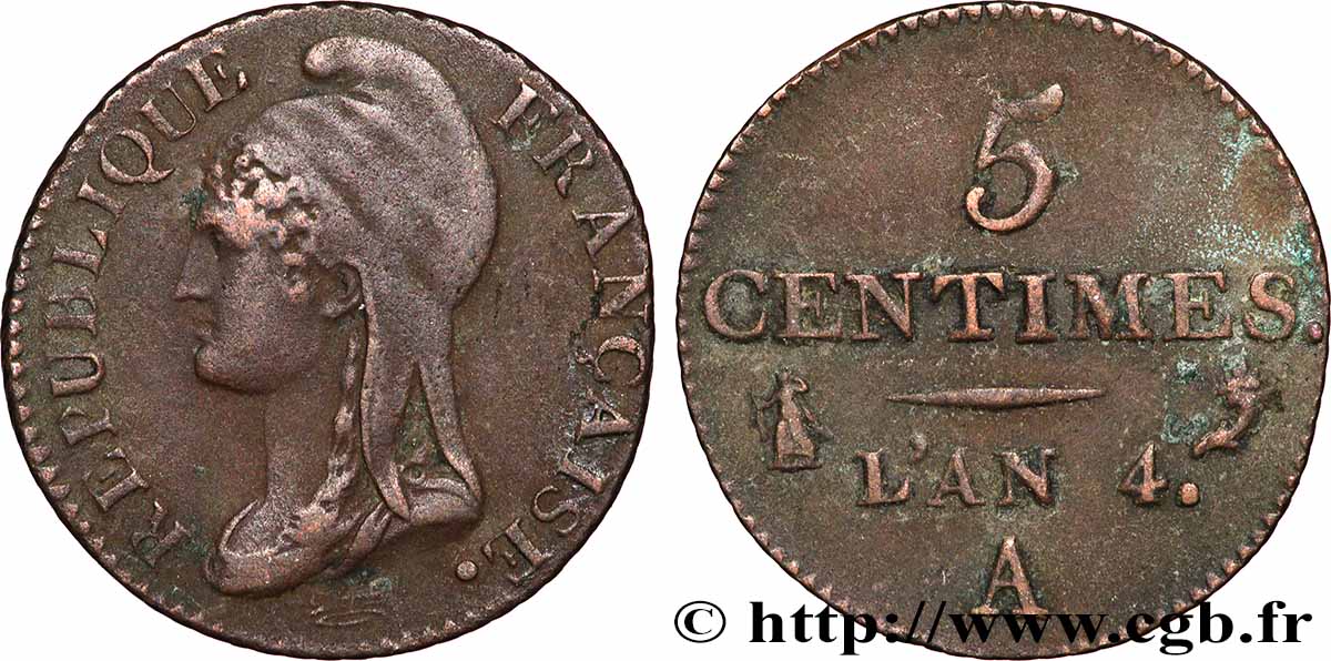 5 centimes Dupré, petit module 1796 Paris F.113/1 VF 