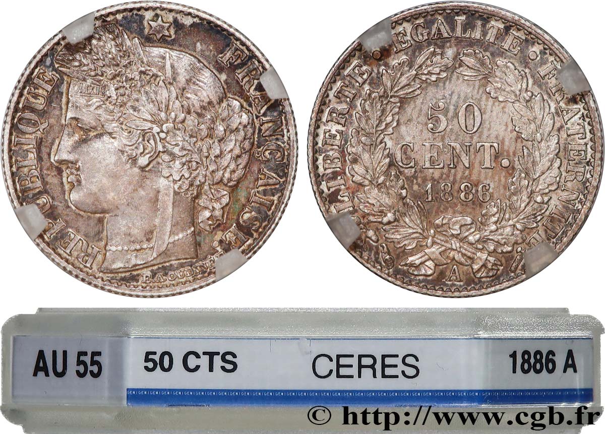 50 centimes Cérès, IIIe République 1886 Paris F.189/11 SUP55 GENI