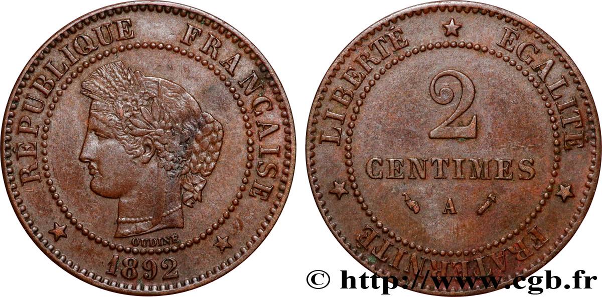 2 centimes Cérès 1892 Paris F.109/18 AU 