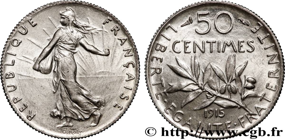 50 centimes Semeuse 1915 Paris F.190/22 MS64 