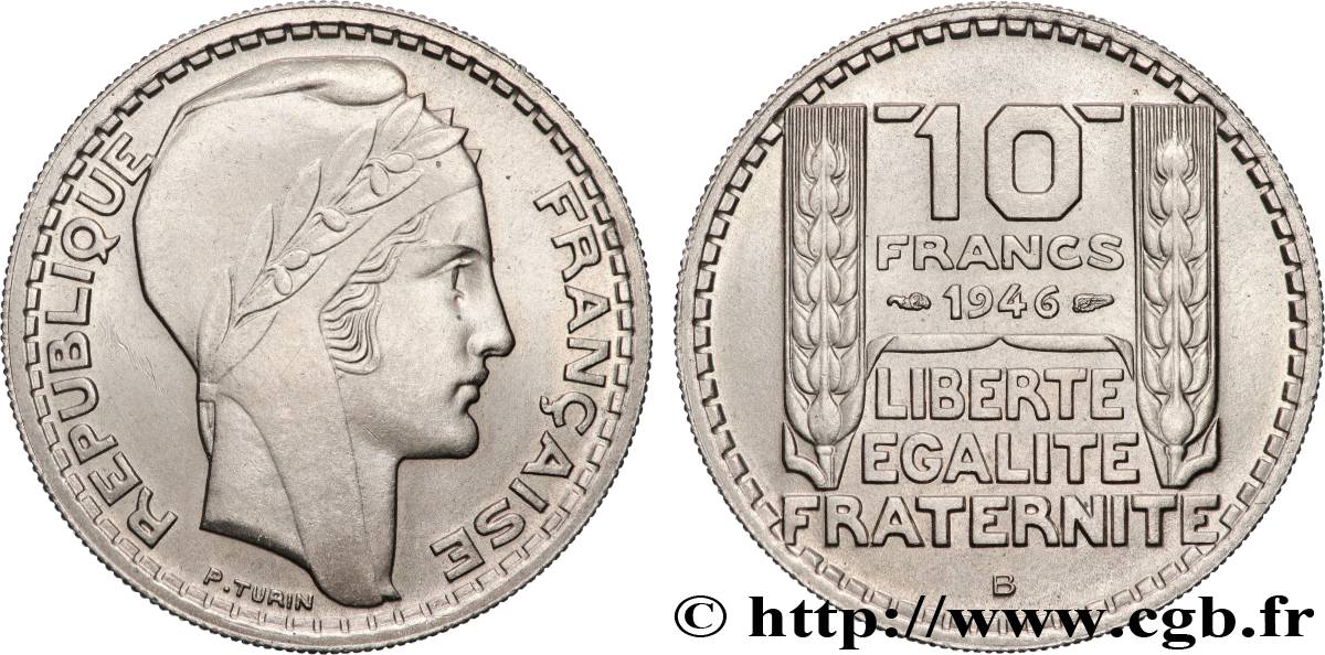 10 francs Turin, grosse tête, rameaux courts 1946 Beaumont-Le-Roger F.361A/3 MS64 