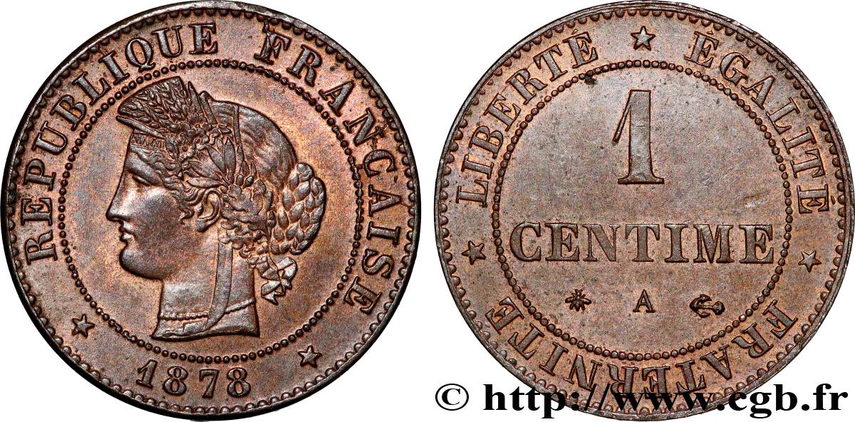 1 centime Cérès 1878 Paris F.104/7 MS61 