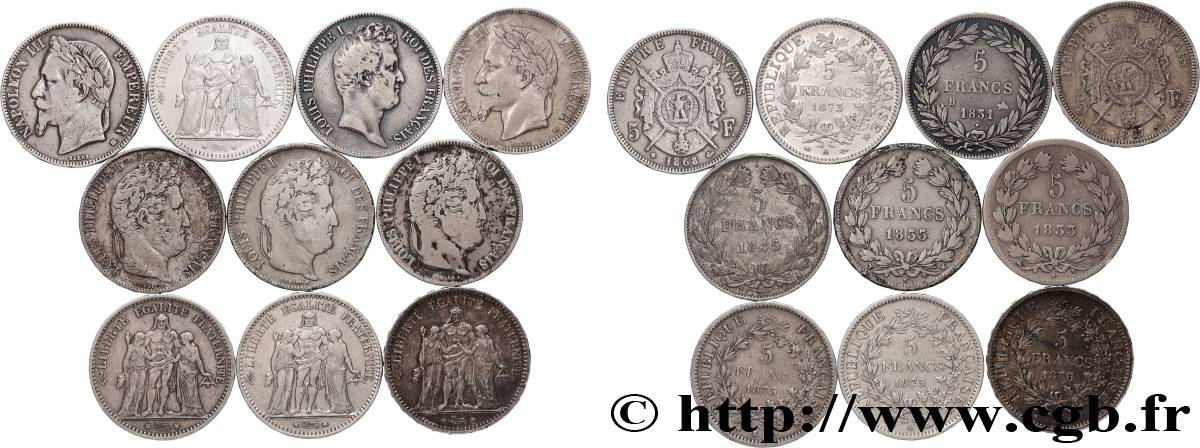 Lot de dix écus de 5 francs n.d.  F.-/ VF 