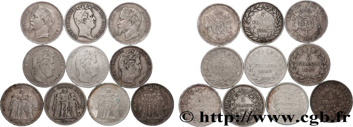 Lot de dix écus de 5 francs n.d.  F.-/ TB 