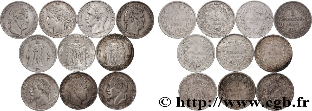 Lot de dix écus de 5 francs n.d.  F.-/ S 