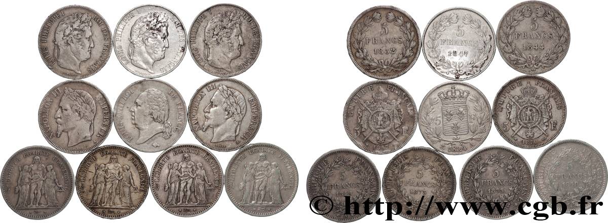 Lot de dix écus de 5 francs n.d.  F.-/ TB 