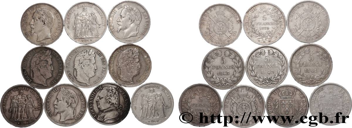 Lot de dix écus de 5 francs n.d.  F.-/ MB 