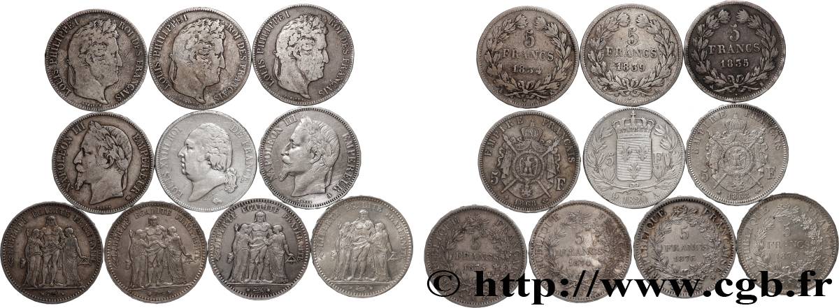 Lot de dix écus de 5 francs n.d.  F.-/ VF 