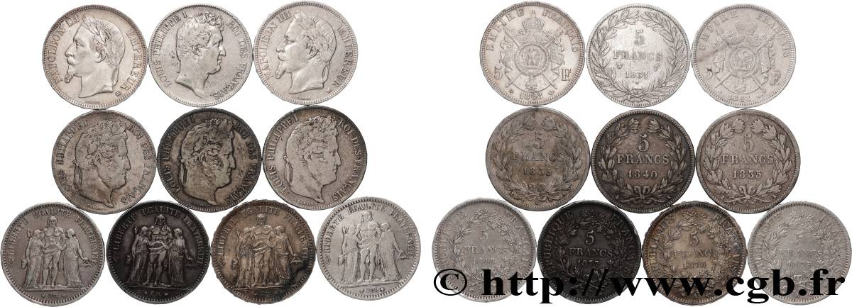 Lot de dix écus de 5 francs n.d.  F.-/ VF 