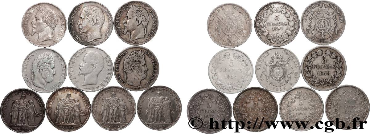Lot de dix écus de 5 francs n.d.  F.-/ MB 