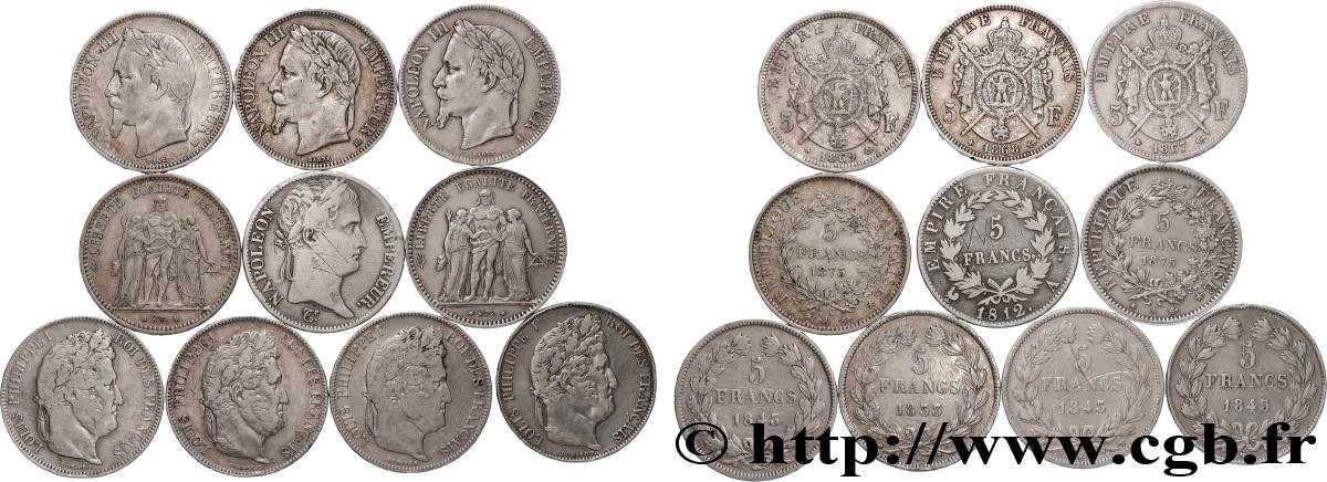 Lot de dix écus de 5 francs n.d.  F.-/ TB 