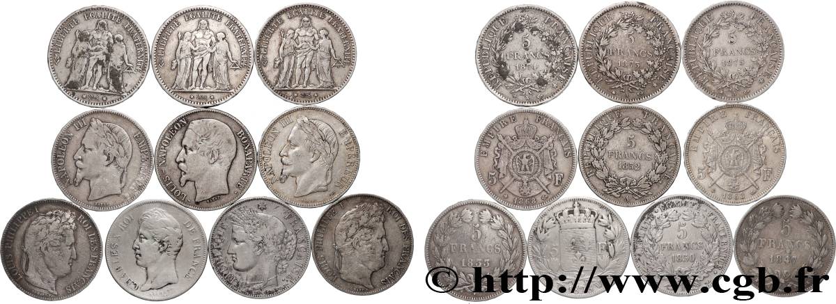 Lot de dix écus de 5 francs n.d.  F.-/ MB 