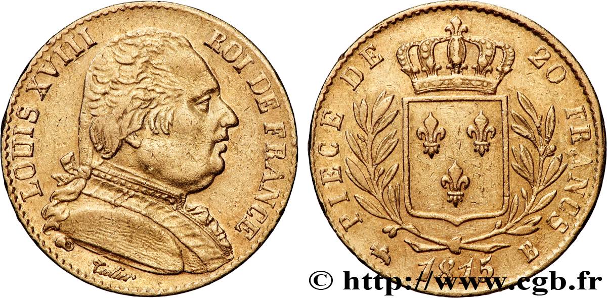 20 francs or Louis XVIII, buste habillé 1815 Rouen F.517/11 XF 