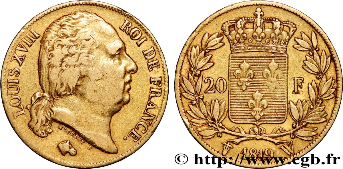 20 francs or Louis XVIII, tête nue 1819 Lille F.519/18 q.BB 